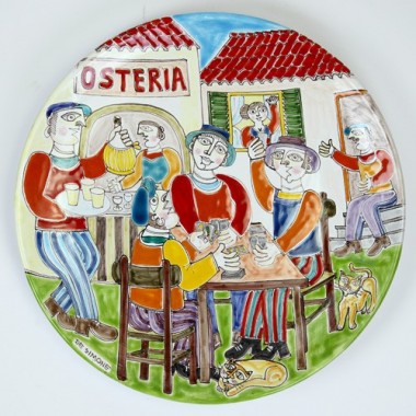 Handmade sicilian Circular Plate DS 35 cm Briscola in Osteria de simone pottery Handmade sicilian Circular Plate DS 35 cm Briscola in Osteria de simone pottery
